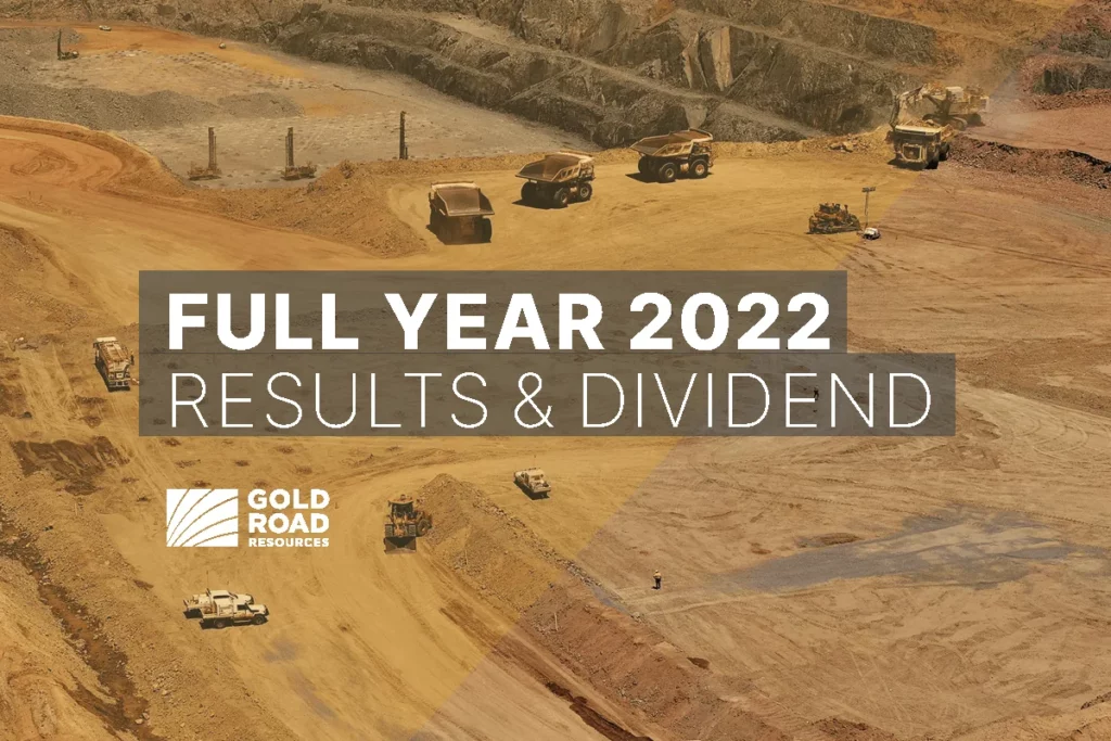 An aerial drone shot of a mine site with the following text overlaid over it: "Full year 2022, results & dividend"
